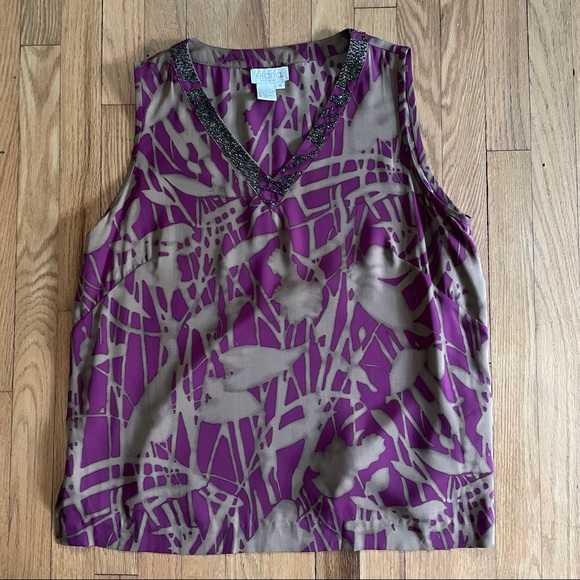 Elana by Tanner Tops - Elana by Tanner 100% Silk Embellished Floral Blouse | Size 14